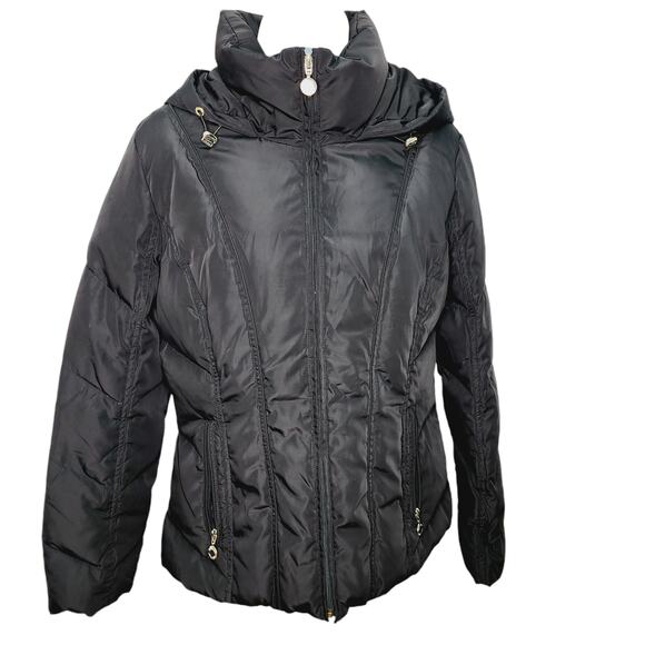 Calvin Klein Women's Black Down Puffer Zipper Front Jacket Size M Hooded - Picture 1 of 16